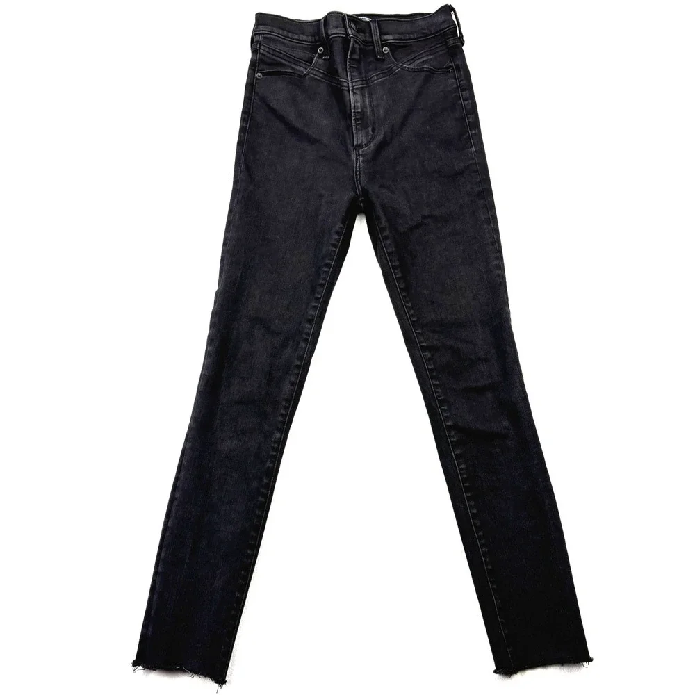 Abercrombie & Fitch Ultra High Rise Super Skinny Ankle Jeans Black 25 0R Raw Hem